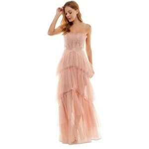 Blush Pink Tulle Tiered Prom Dress